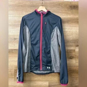 Under Armour Women’s Small Running Jacket Gray Pink | Lightweight ColdGear Zip